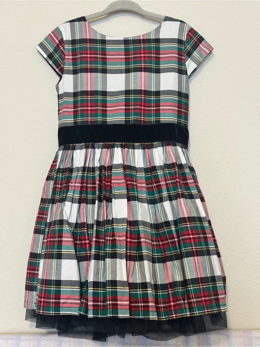 Carter's Red, Green, White Plaid Velvet-Waist Dress